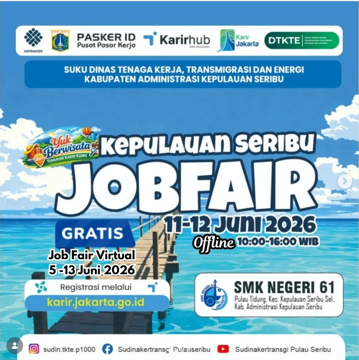 Job Fair Kabupaten Pacitan 2026 (Suku Dinas TKTE Wilayah Kepulauan Seribu) : 10-11 Juni 2026